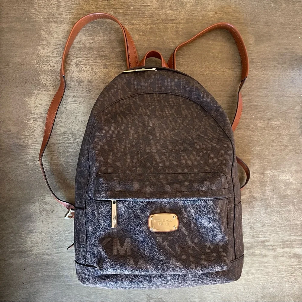 Michael Kors Dark Brown Monogram large Backpack - Picture 1 of 16